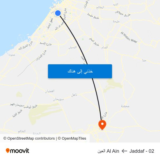 Jaddaf - 02 to Al Ain العين map