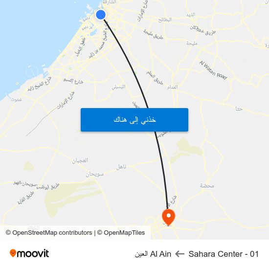 Sahara Center - 01 to Al Ain العين map