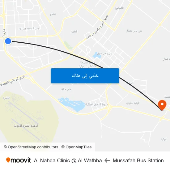 Mussafah Bus Station to Al Nahda Clinic @ Al Wathba map