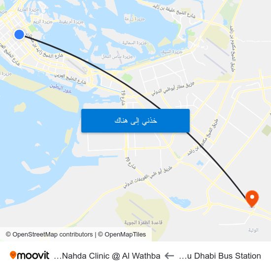 Abu Dhabi Bus Station to Al Nahda Clinic @ Al Wathba map
