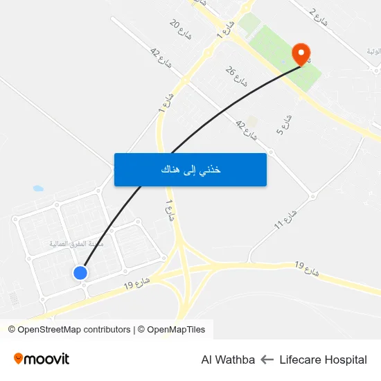 Lifecare Hospital to Al Wathba map