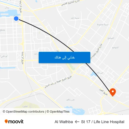 St 17 / Life Line Hospital to Al Wathba map
