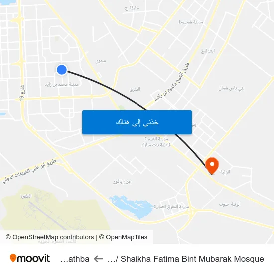 St 18 / Shaikha Fatima Bint Mubarak Mosque to Al Wathba map
