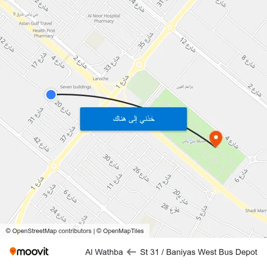 St 31 / Baniyas West Bus Depot to Al Wathba map