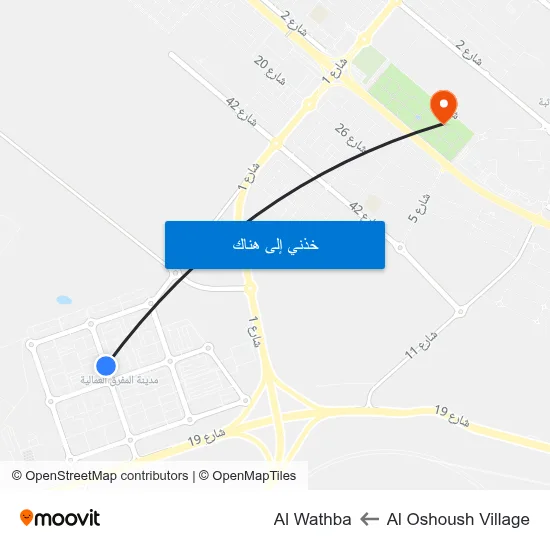 Al Oshoush Village to Al Wathba map