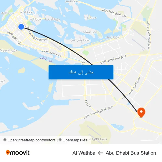 Abu Dhabi Bus Station to Al Wathba map
