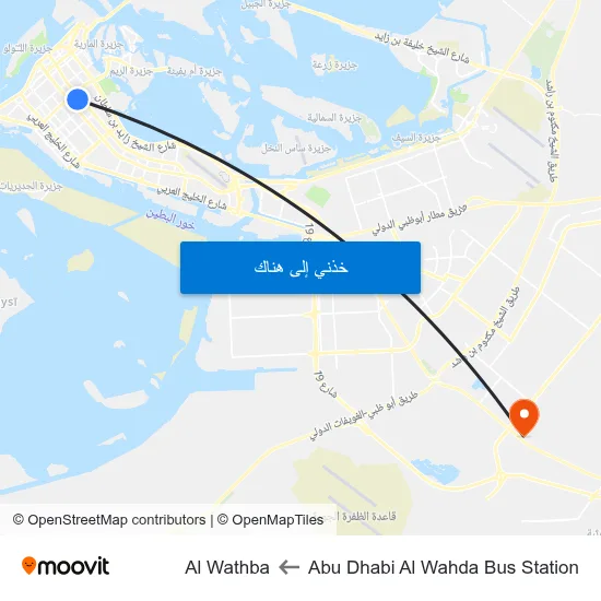Abu Dhabi Al Wahda Bus Station to Al Wathba map