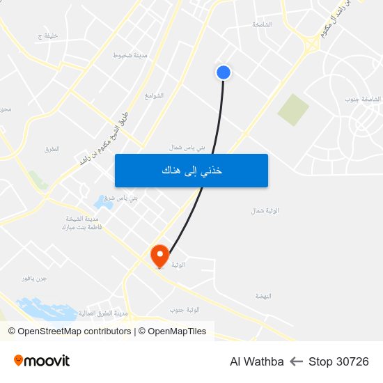 Stop 30726 to Al Wathba map