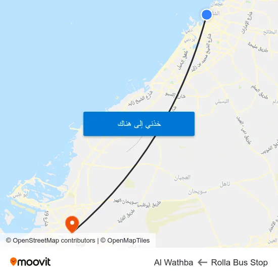 Rolla Bus Stop to Al Wathba map