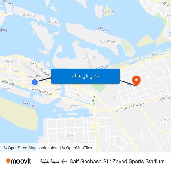 Saif Ghobash St / Zayed Sports Stadium to مدينة خليفة map