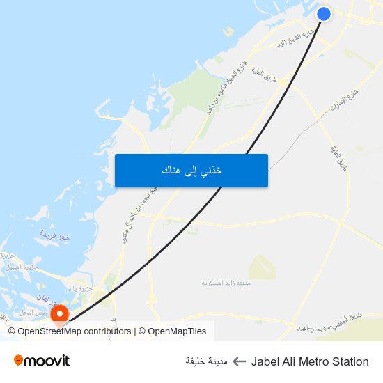 Jabel Ali Metro Station to مدينة خليفة map