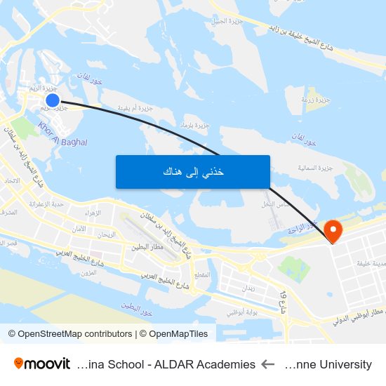 Sorbonne University to Al Yasmina School - ALDAR Academies map