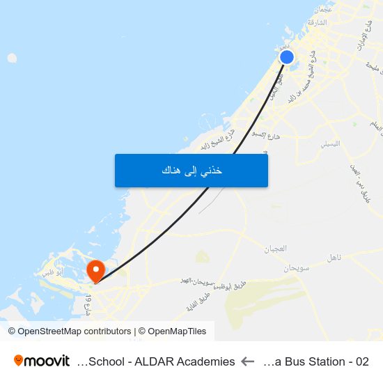 Al Karama Bus Station - 02 to Al Yasmina School - ALDAR Academies map