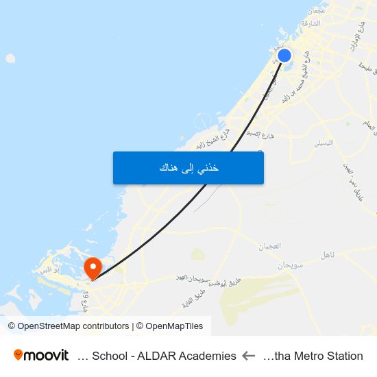 Oud Metha Metro Station to Al Yasmina School - ALDAR Academies map