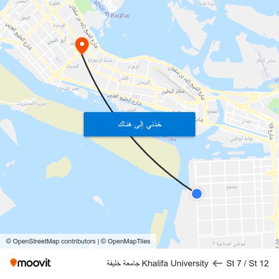 St 7 / St 12 to Khalifa University جامعة خليفة map