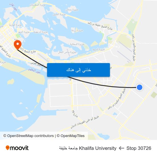 Stop 30726 to Khalifa University جامعة خليفة map
