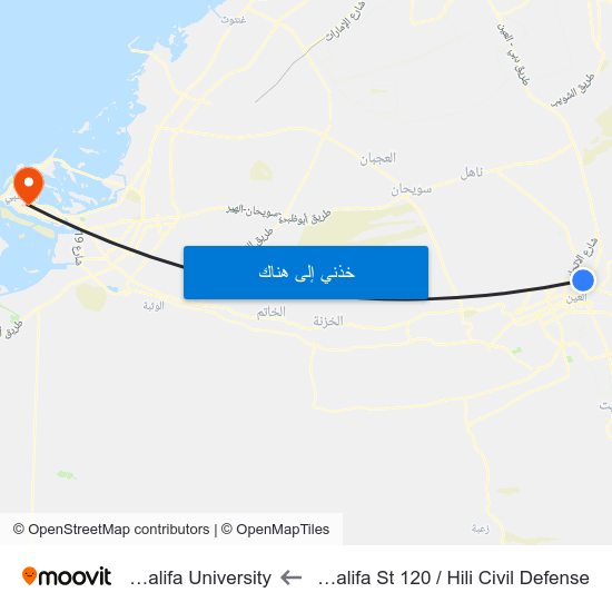 Mohammed Ibn Khalifa St 120 / Hili Civil Defense to Khalifa University جامعة خليفة map