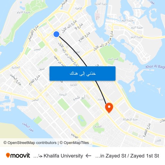 Sultan Bin Zayed St / Zayed 1st St to Khalifa University جامعة خليفة map