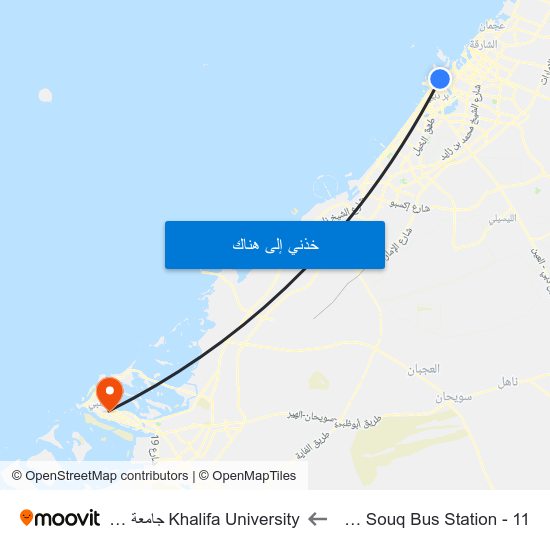 Gold Souq Bus Station - 11 to Khalifa University جامعة خليفة map