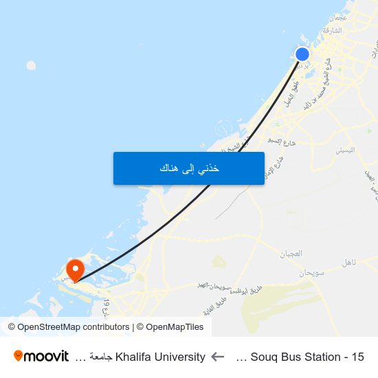 Gold Souq Bus Station - 15 to Khalifa University جامعة خليفة map