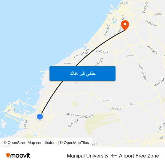 Airport Free Zone to Manipal University map