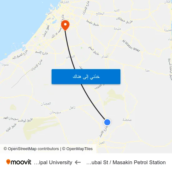 Al Ain Dubai St   / Masakin Petrol Station to Manipal University map