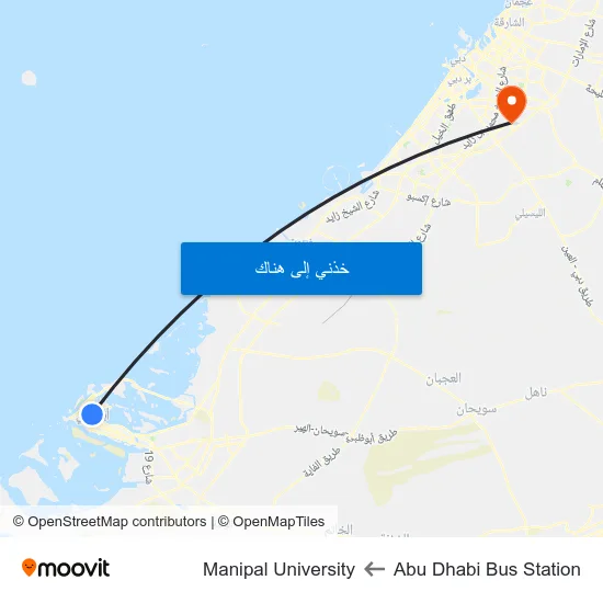 Abu Dhabi Bus Station to Manipal University map