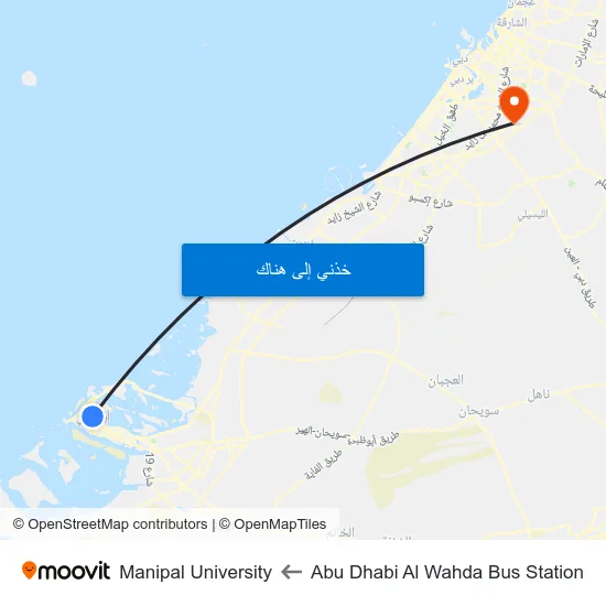 Abu Dhabi Al Wahda Bus Station to Manipal University map