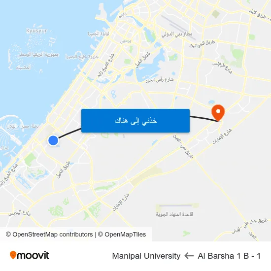 Al Barsha 1  B - 1 to Manipal University map