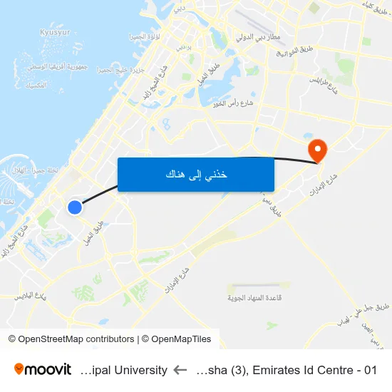 Al Barsha (3),  Emirates Id Centre - 01 to Manipal University map