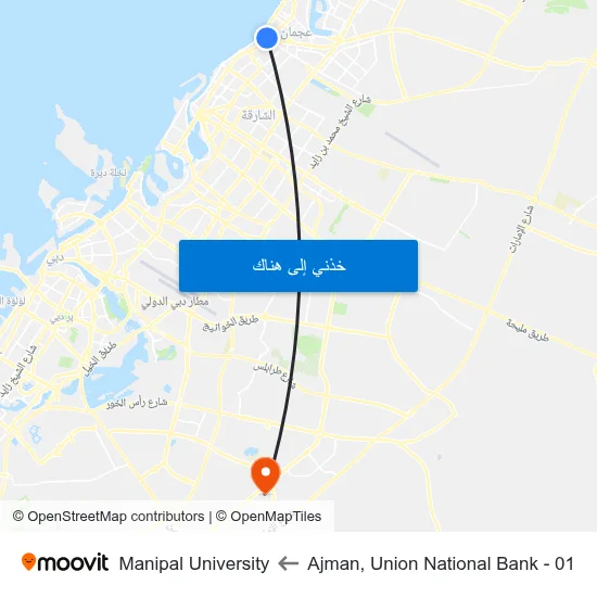 Ajman, Union National Bank - 01 to Manipal University map