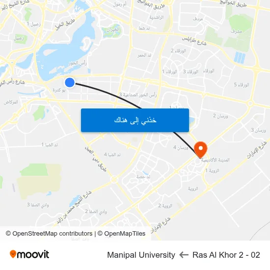 Ras Al Khor 2 - 02 to Manipal University map