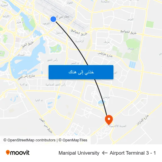 Airport Terminal 3 - 1 to Manipal University map