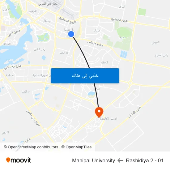 Rashidiya 2 - 01 to Manipal University map