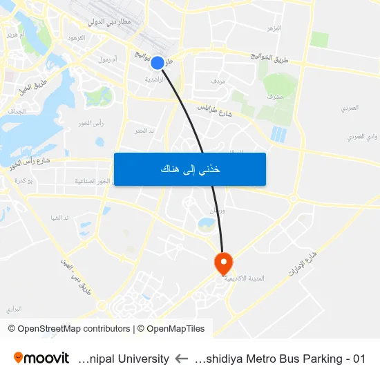 Rashidiya Metro Bus Parking - 01 to Manipal University map