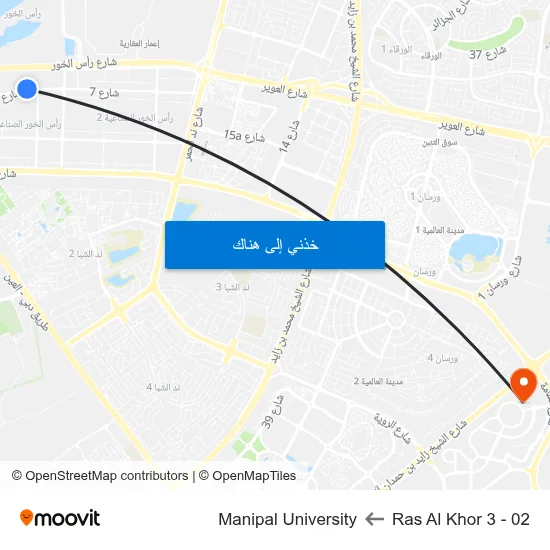 Ras Al Khor 3 - 02 to Manipal University map