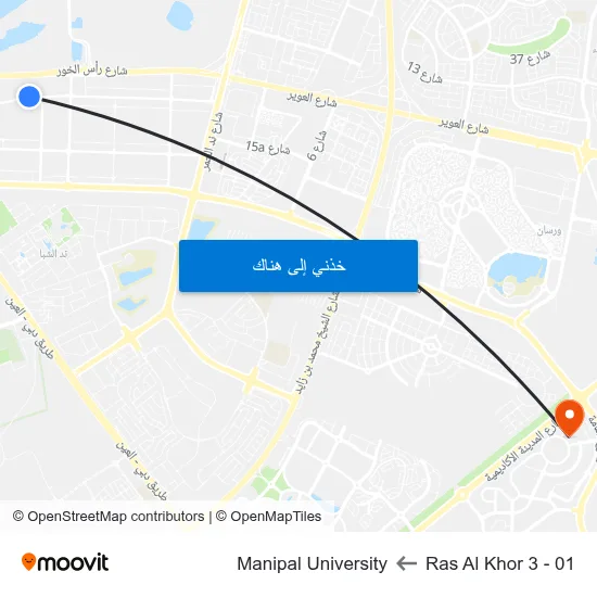 Ras Al Khor 3 - 01 to Manipal University map