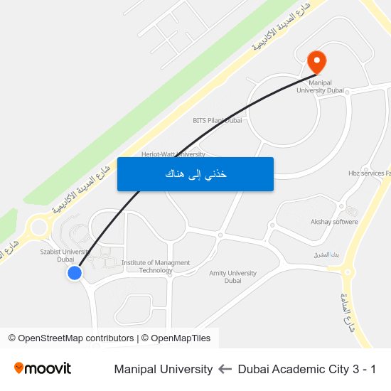 Dubai Academic City 3 - 1 to Manipal University map
