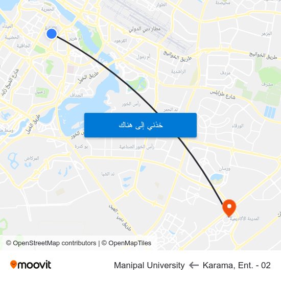 Karama, Ent. - 02 to Manipal University map