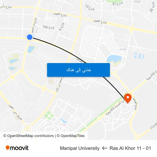 Ras Al Khor 11 - 01 to Manipal University map