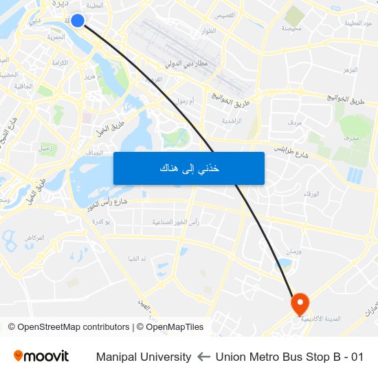 Union Metro Bus Stop B - 01 to Manipal University map