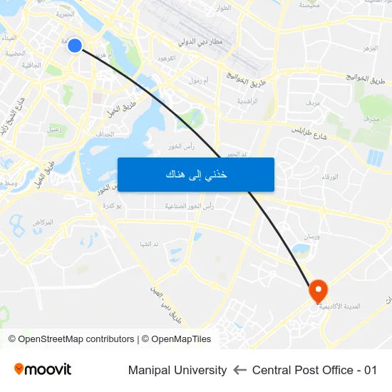 Central Post Office - 01 to Manipal University map