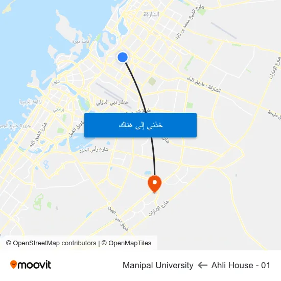 Ahli House - 01 to Manipal University map