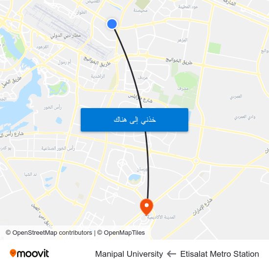 Etisalat Metro Station to Manipal University map