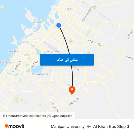 Al Khan Bus Stop 3 to Manipal University map