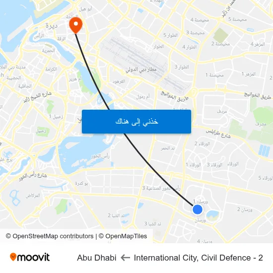 International City, Civil Defence - 2 to Abu Dhabi map