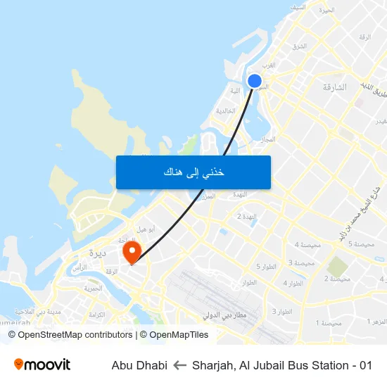 Sharjah, Al Jubail Bus Station - 01 to Abu Dhabi map