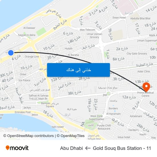 Gold Souq Bus Station - 11 to Abu Dhabi map