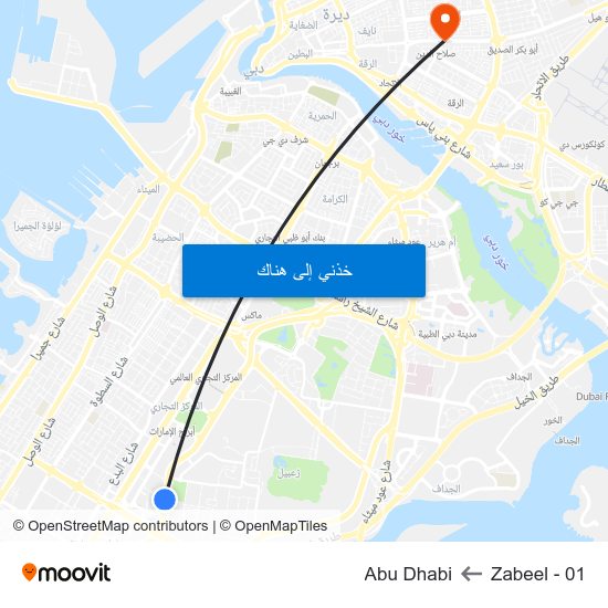 Zabeel - 01 to Abu Dhabi map