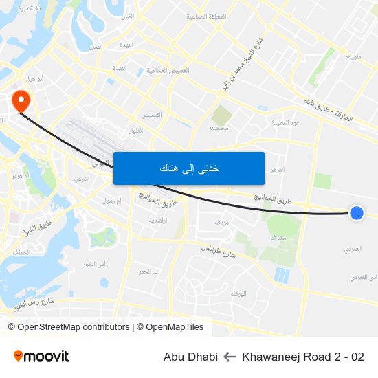 Khawaneej  Road 2 - 02 to Abu Dhabi map